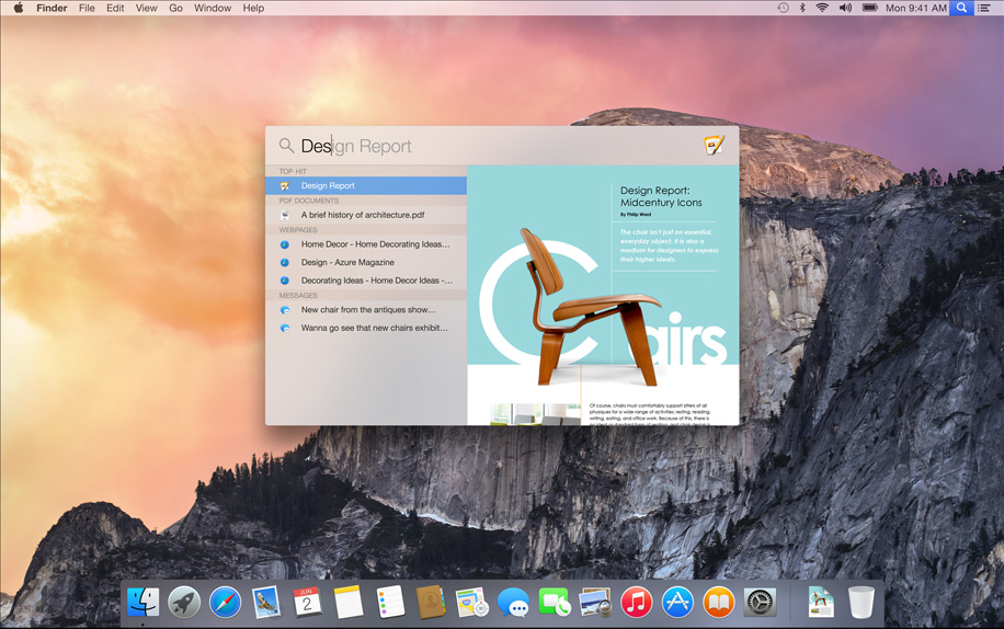 Mac OS X 10.10 Yosemite Spotlight Search (2014)